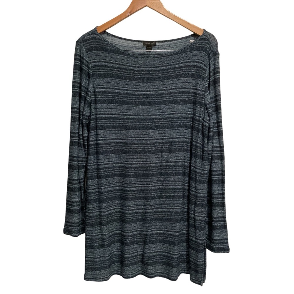 J.Jill Wearever Collection Knit‎ Tunic Top Blue Stripes Long Sleeve